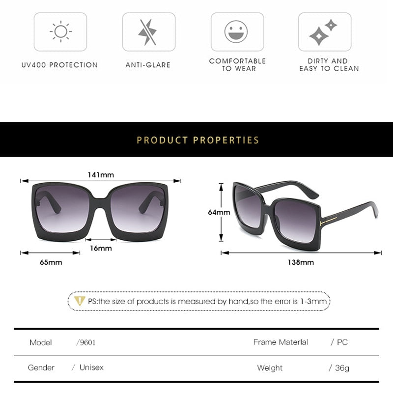 D&amp;T New Fashion Oversized Women Sunglasses Brand Designer Plastic Female Big Frame Gradient Sun Glasses UV400 gafas de sol mujer - Executive-Skincare