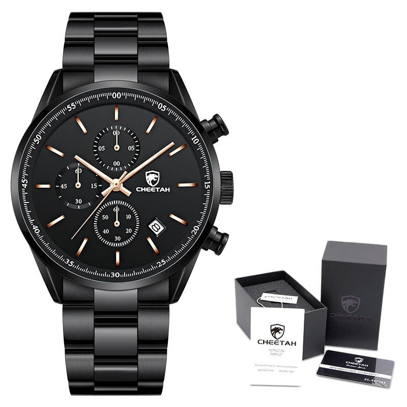 New CHEETAH Watches for Men Top Brand Luxury Fashion Business Quartz Men’s Wristwatch Stainless Steel Waterproof Sports Clock - Executive-Skincare