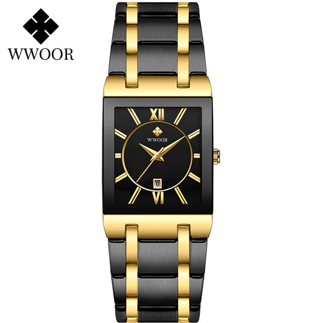 Relogio Masculino WWOOR Gold Watch Men Square Mens Watches Top Brand Luxury Golden Quartz Stainless Steel Waterproof Wrist Watch - Executive-Skincare