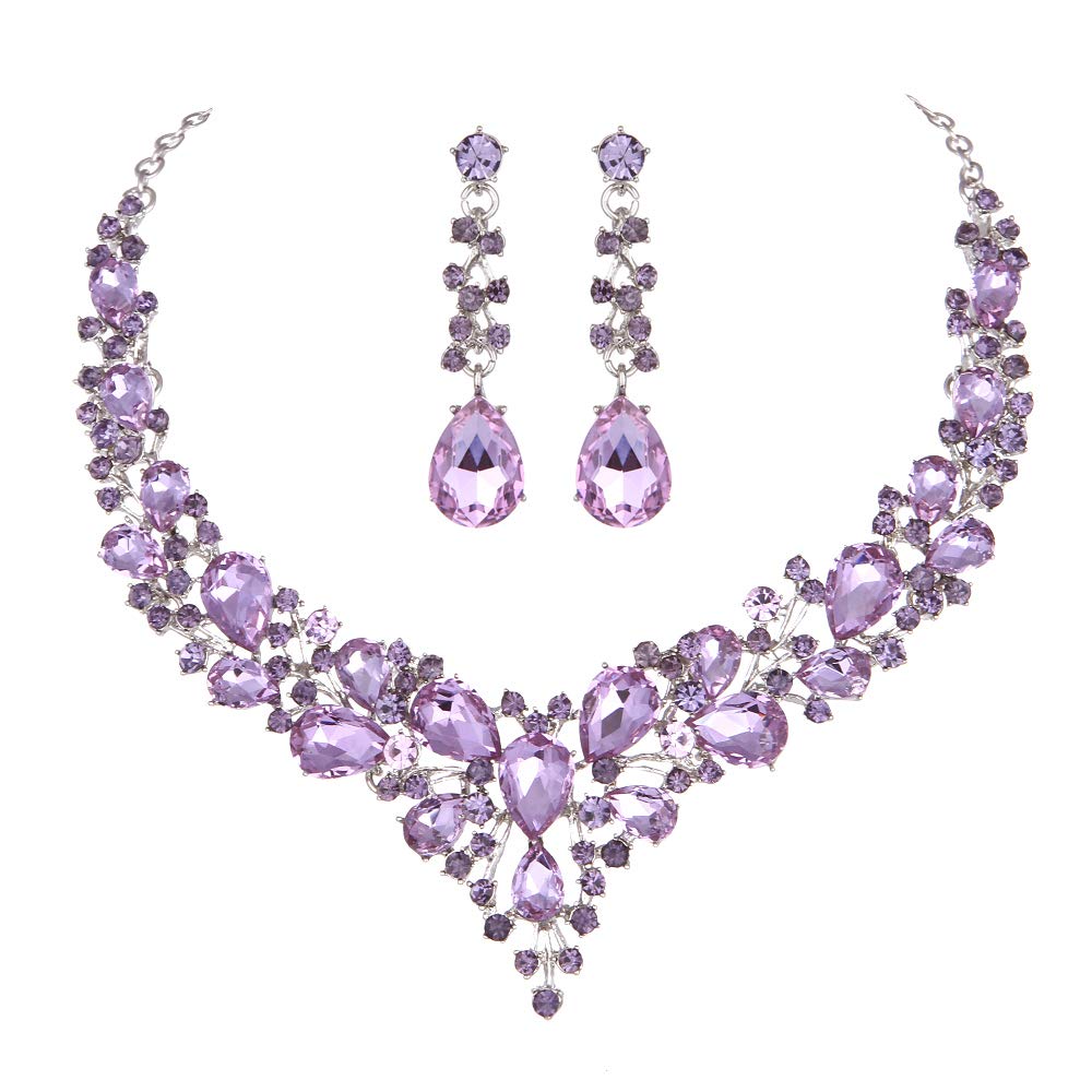 Delicate Women Austrian Crystal Jewelry Sets 16 Colors For Bridal Wedding Necklace And Earrings Sets Lady Party Fashion Jewelry - Executive-Skincare