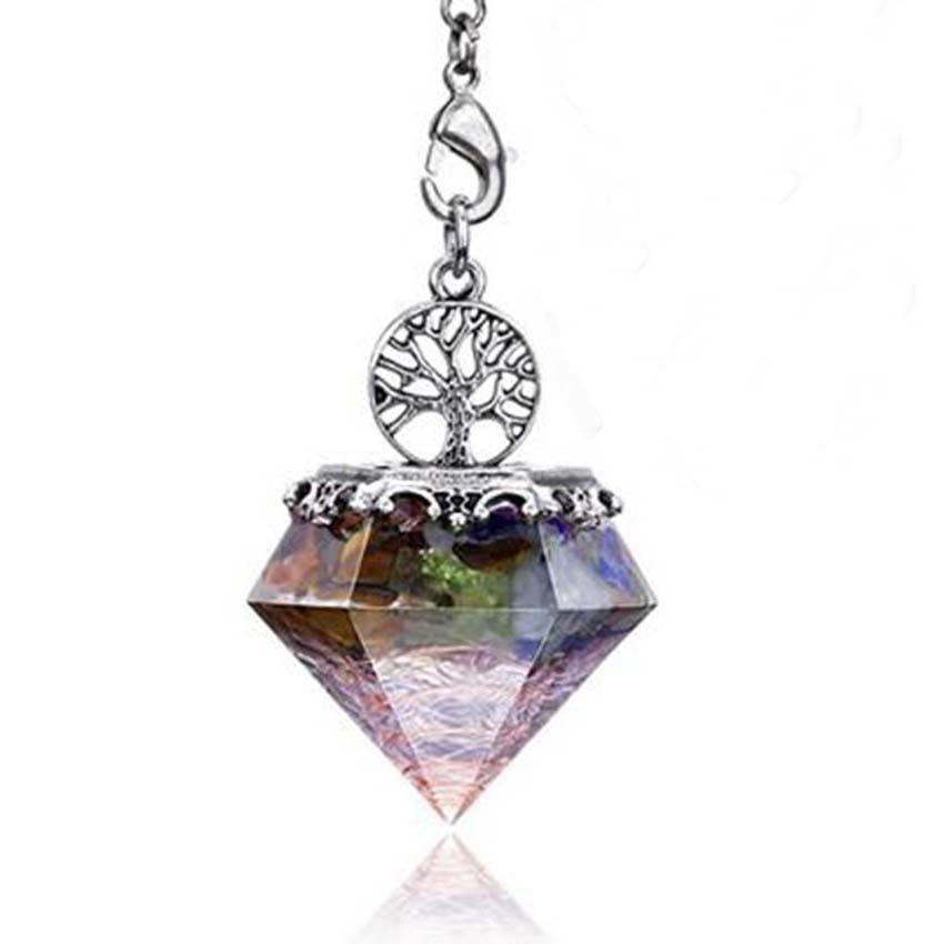 KFT Natural Crystal Stone Orgonite Orgone Hexagonal Pyramid Tree of Life Stone Pendant Pendulum Chain For Energy Amulet Jewelry - Executive-Skincare