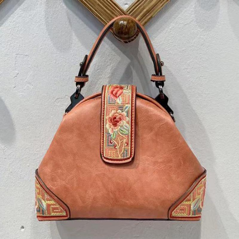 Johnature Retro Embroidery Luxury Handbags Women Bags Designer 2022 New Versatile Chinese Style Lady Leather Shoulder Bags - Executive-Skincare