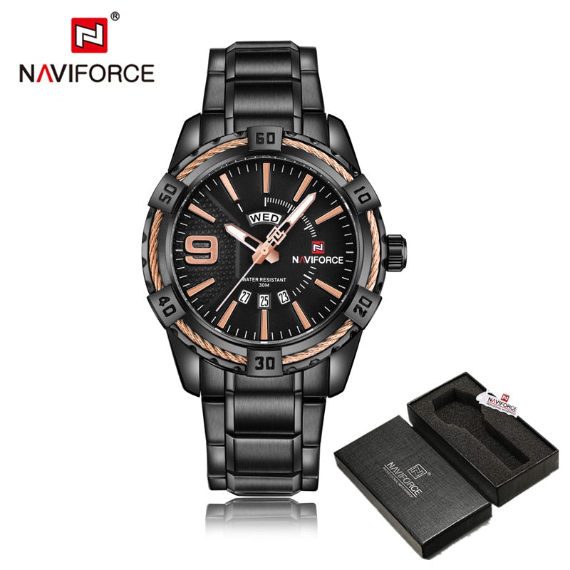 NAVIFORCE Luxury Brand Men&#39;s WristWatch Original Fashion Quartz Classic Watches For Men Waterproof Business Steel Band Clock Man - Executive-Skincare