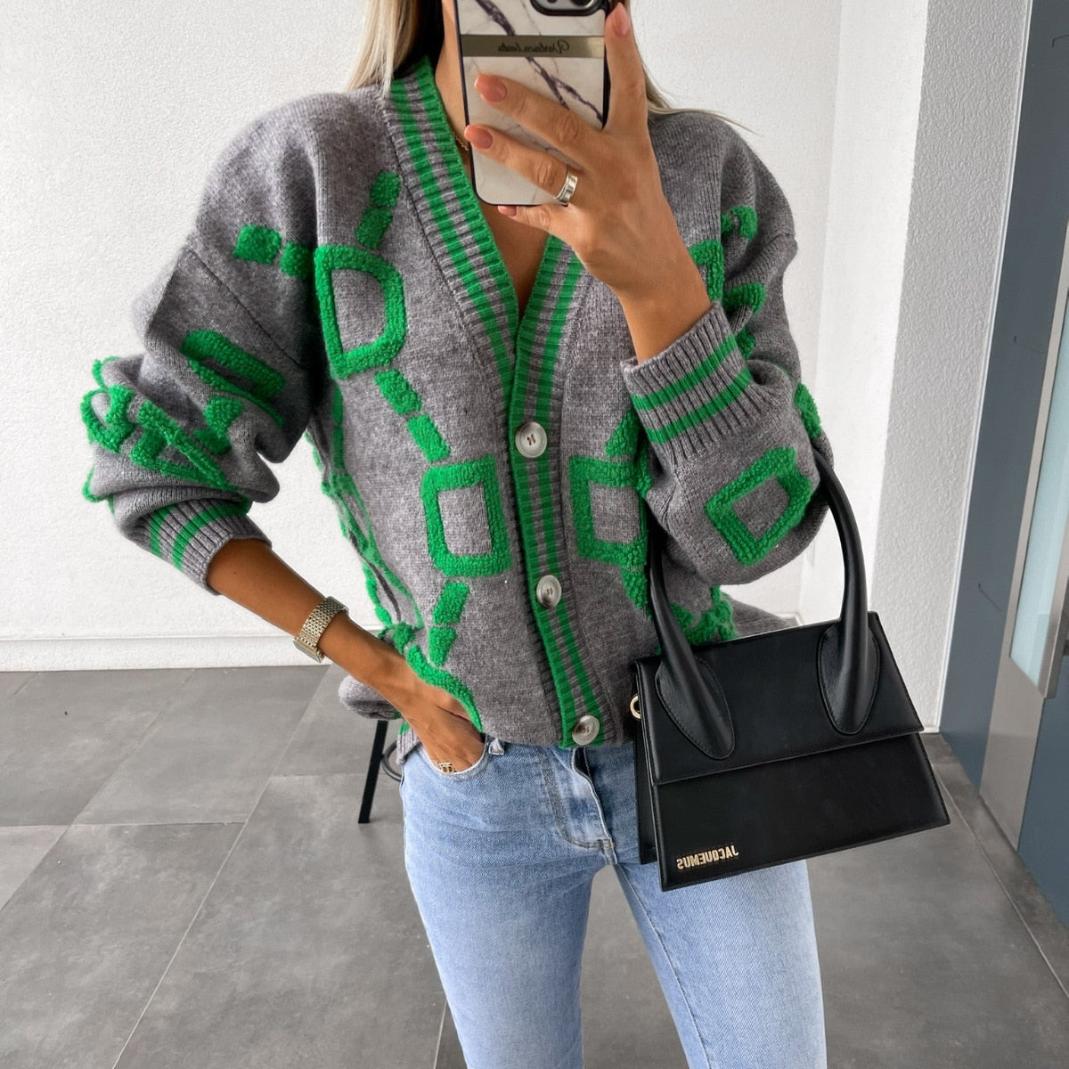 Cryptographic Autumn Winter Knitted Button Up Loose Cardigan Sweater Women Long Sleeve Tops Oversized Sweaters Warm Sueters Coat - Executive-Skincare