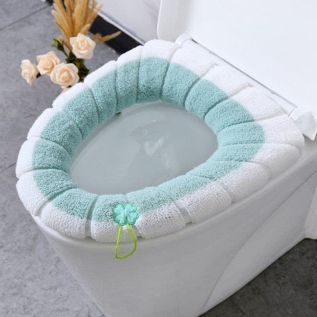 Winter Warm Toilet Seat Cover Closestool Mat 1Pcs Washable Bathroom Accessories Knitting Pure Color Soft O-shape Pad Bidet Cover - Executive-Skincare