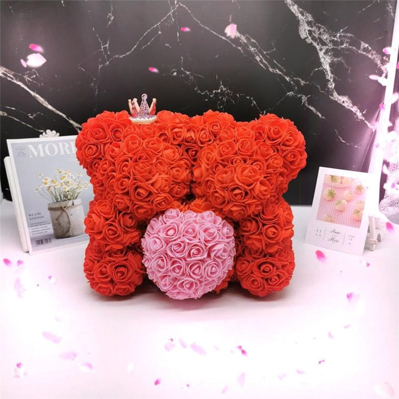 2020 25cm double Bears with Heart Teddy Bear Rose Flower Artificial Decoration Christmas Gifts for Women Valentines Gift - Executive-Skincare