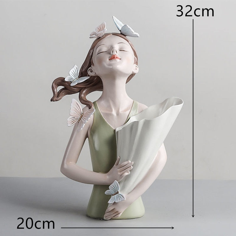 Cute creative Bouquet Girl Ornaments Sculpture Statue gifts Living Room TV cabinet Flower arrangement Modern Home Decoration - Executive-Skincare