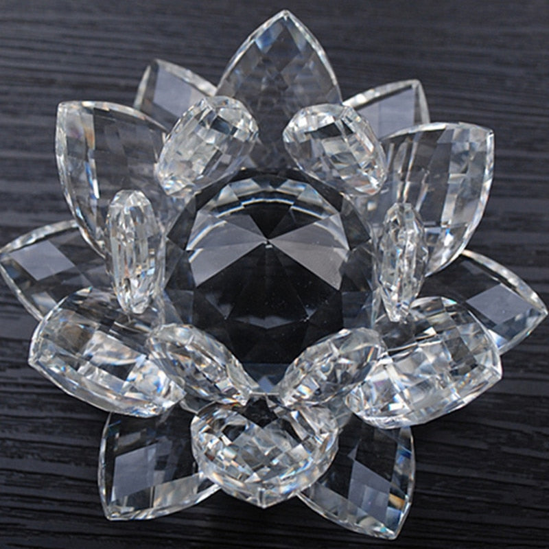 80 mm Feng shui Quartz Crystal Lotus Flower Crafts Glass Paperweight Ornaments Figurines Home Wedding Party Decor Gifts Souvenir - Executive-Skincare