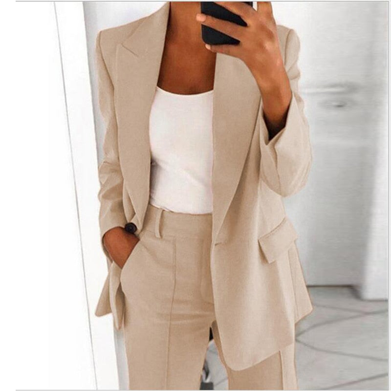 2021 autumn elegant top office women&#39;s thin suit jacket single button suit jacket women&#39;s long arm monochrome jacket - Executive-Skincare