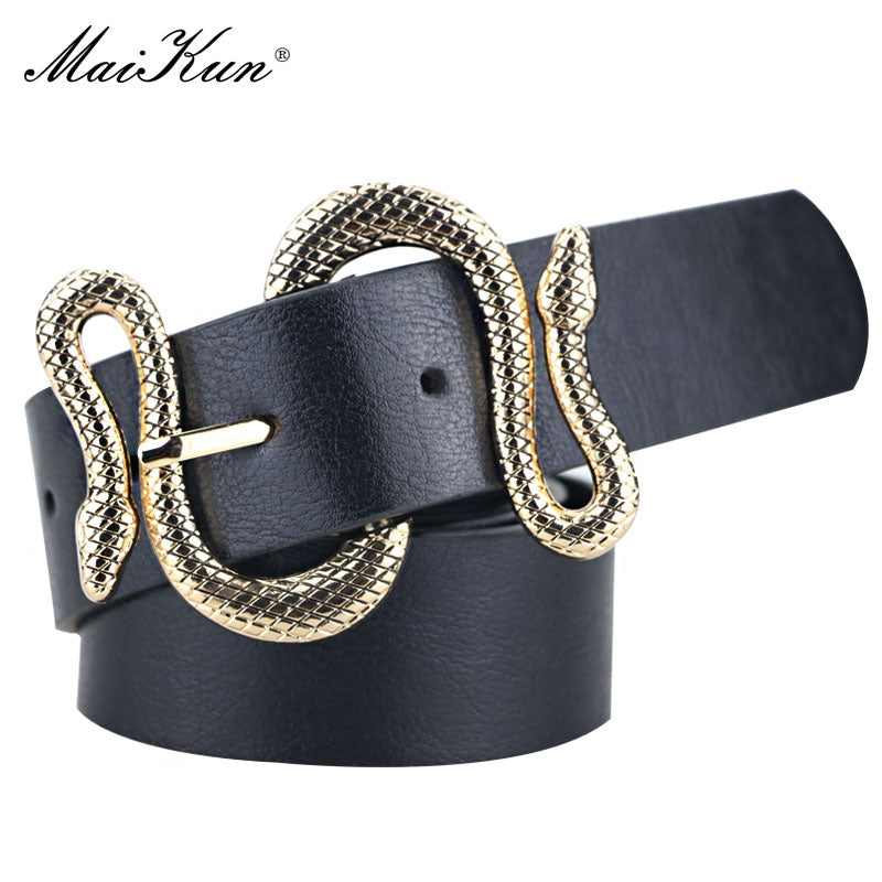 Maikun Belts for Women Snake Shape Pin Buckle Belt High Quality Leather Women Belt PU Waistband - Executive-Skincare