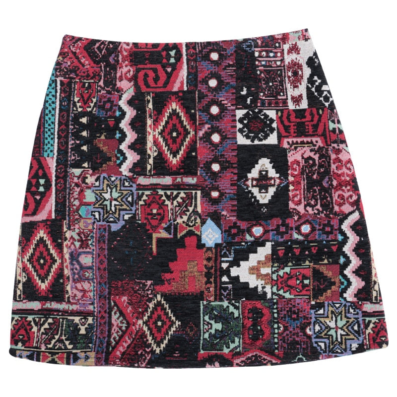 HELIAR Boho Patchwork Partern Skirts Women A-line National Skirts Spring Mini Wide Leg BOHO Vintage Mini Skirts For Women - Executive-Skincare