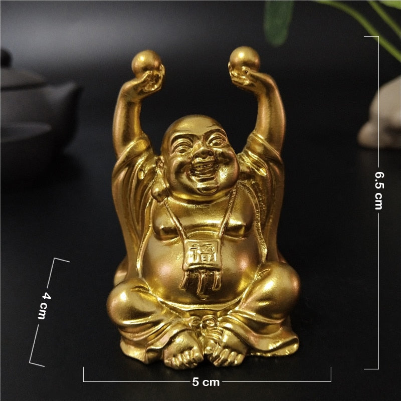 Golden Laughing Buddha Statue Chinese Feng Shui Lucky Money Maitreya Buddha Sculpture Figurines Home Garden Decoration Statues - Executive-Skincare