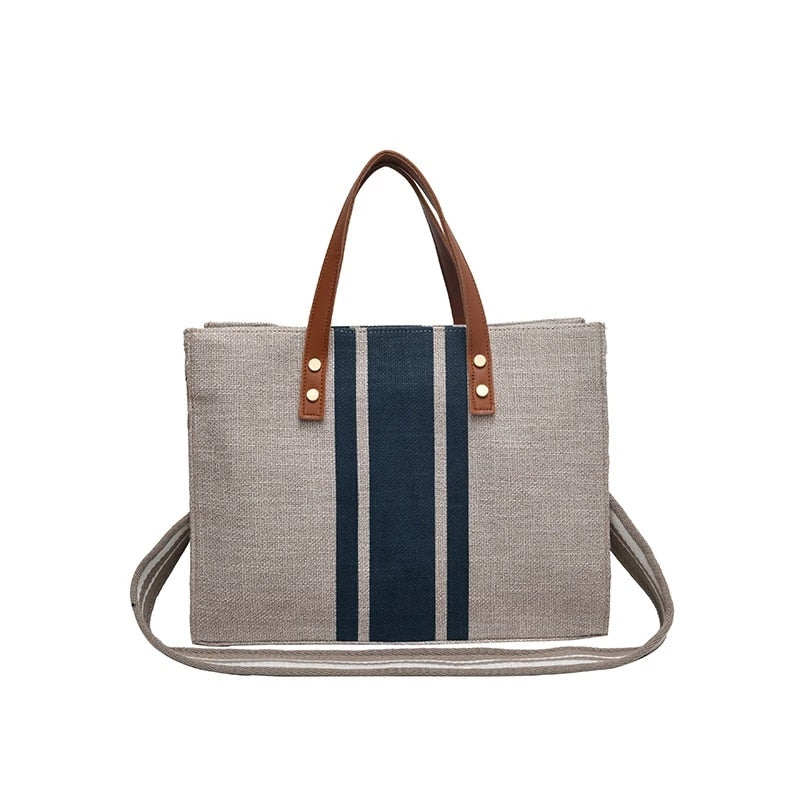 Large Capacity Canvas Striped Women Tote Bag Commuter Shoulder Crossbody Bags for Women 2021 Fashion Business Briefcase Handbag - Executive-Skincare