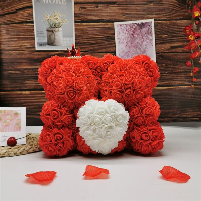 2020 25cm double Bears with Heart Teddy Bear Rose Flower Artificial Decoration Christmas Gifts for Women Valentines Gift - Executive-Skincare