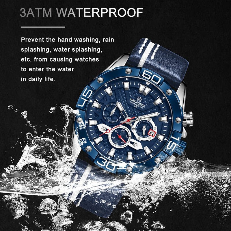 Top Luxury NAVIFORCE Watches for Men Fashion Sport Chronograph Quartz Wrist Watches Male Military Leather Strap Waterproof Clock - Executive-Skincare