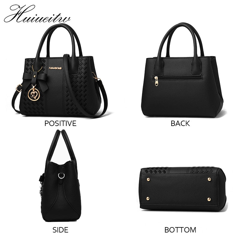 HUIUEITW Fashion Women Handbags PU Leather Totes Bag Top-handle Embroidery Crossbody Shoulder Bag Lady Simple Style Hand Bags - Executive-Skincare