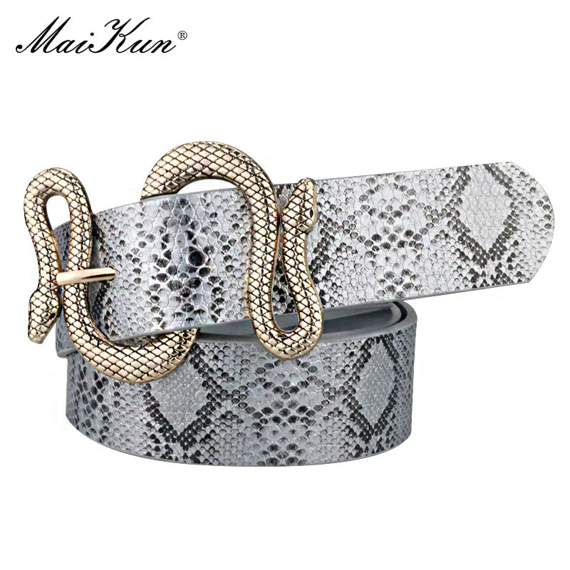 Maikun Belts for Women Snake Shape Pin Buckle Belt High Quality Leather Women Belt PU Waistband - Executive-Skincare