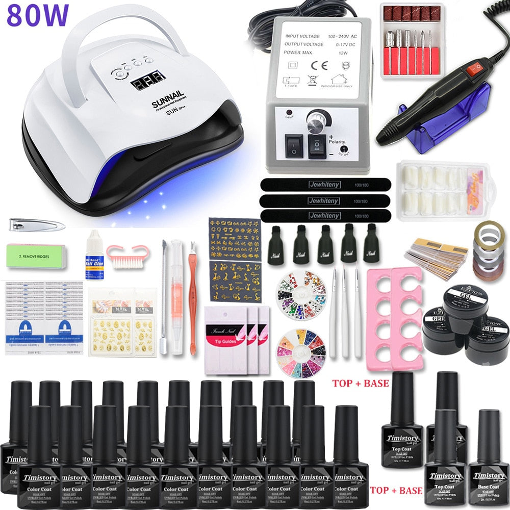 Nail Set for Nail 20 Kinds Nail Polish Kit with 20000RPM Nail drill Machine Nail lamp Acrylic Kit Nail Art Tools Nail Art Set - Executive-Skincare