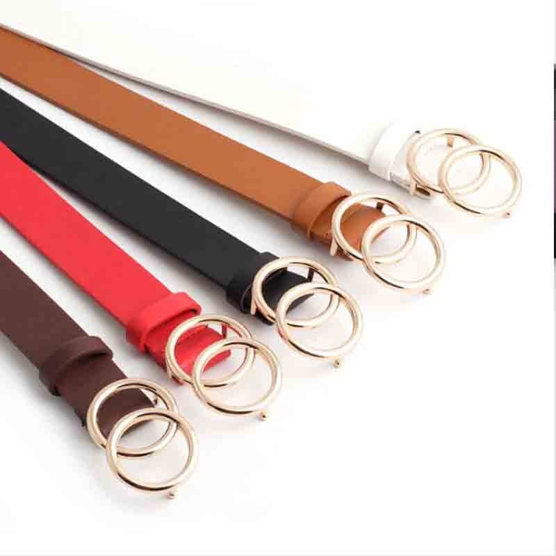 Double Ring Women Belt Fashion Waist Belt PU Leather Metal Buckle Heart Pin Belts For Ladies Leisure Dress Jeans Wild Waistband - Executive-Skincare