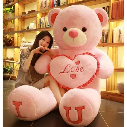 Big Teddy Bear 100cm I LOVE YOU Plush Toy Lovely Huge Stuffed Soft Bear Doll Lover Bear Kids Toys Chrismas Gift For Girlfriends - Executive-Skincare