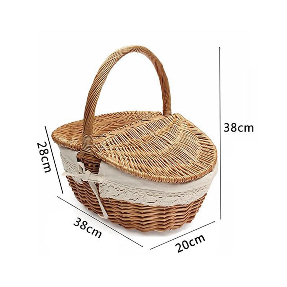 Wicker Willow Woven Vintage Camping Handle Shopping Food Fruit Picnic Basket - Executive-Skincare