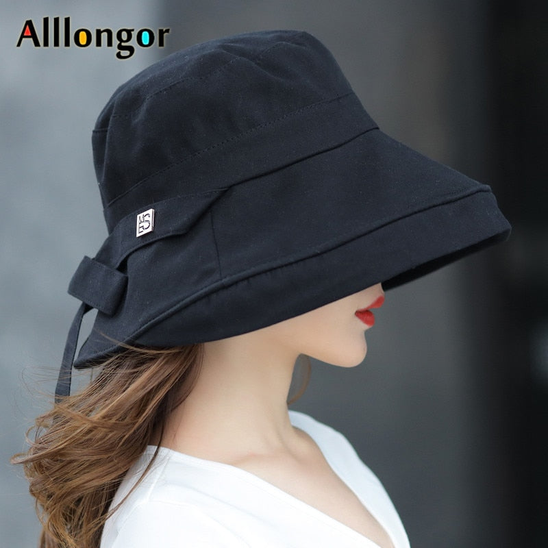 Panama 2022 Summer Black Bow Bucket Hat Women Fashion Korea Bob Cotton gorro pescador mujer Sun Hat Fishing Cap Chapeu Pescador - Executive-Skincare