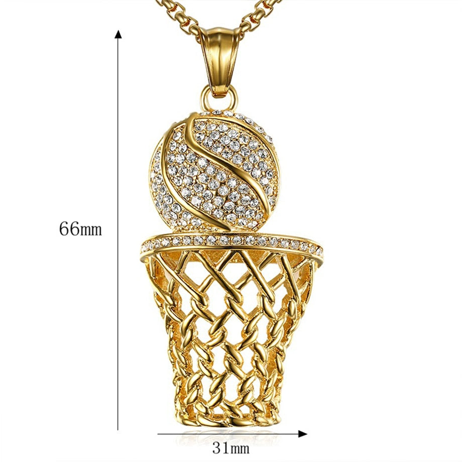 Hip Hop Iced Out Basketball Frame Pendant Necklaces Male Gold Color Stainless Steel Sports Necklace Men Jewelry Dropshipping - Executive-Skincare