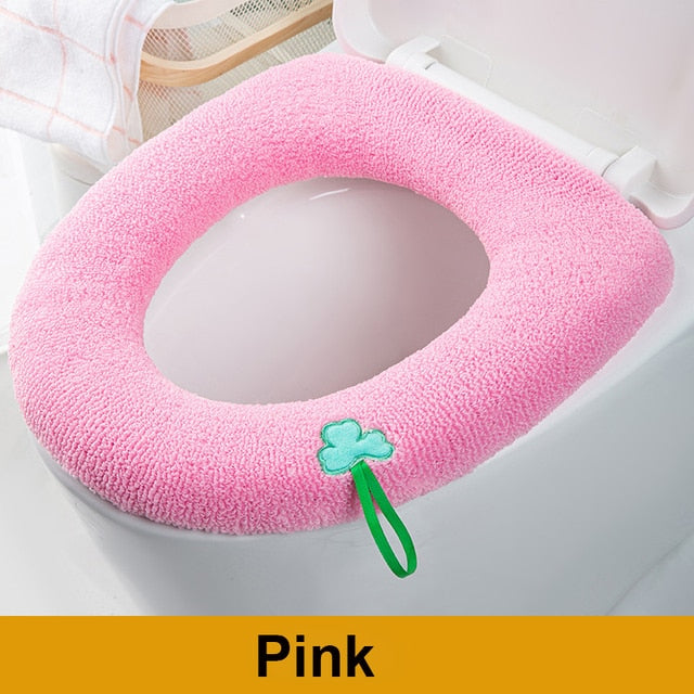 Winter Warm Toilet Seat Cover Closestool Mat 1Pcs Washable Bathroom Accessories Knitting Pure Color Soft O-shape Pad Bidet Cover - Executive-Skincare