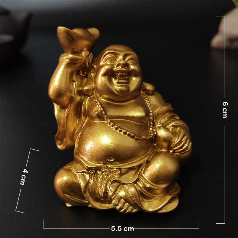 Golden Laughing Buddha Statue Chinese Feng Shui Lucky Money Maitreya Buddha Sculpture Figurines Home Garden Decoration Statues - Executive-Skincare