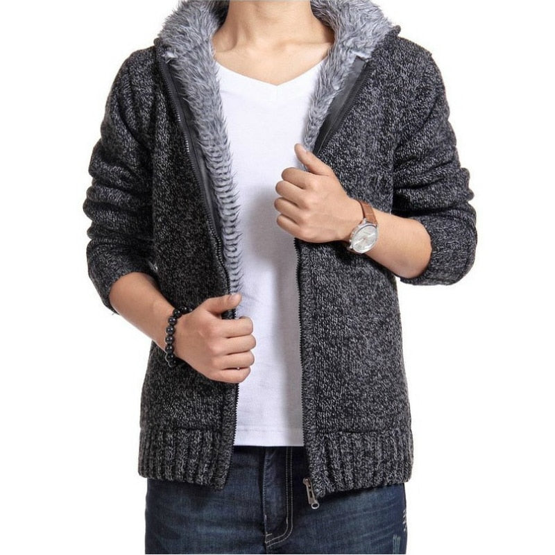 Autumn Winter Men&#39;s Thick Sweatercoat Collar Zipper Sweater Coat Outerwear Winter Fleece Cashmere Liner SweatersTurn-down Collar - Executive-Skincare