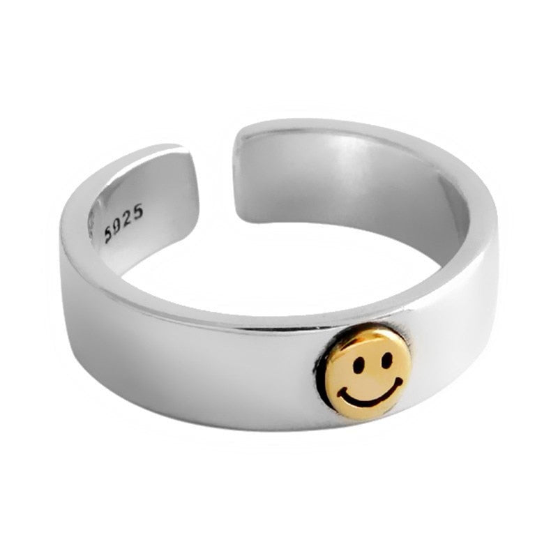 INS Retro Smile Face Ring Female Smile Ring Student Open Finger Adjustable Rings Personality Jewelry - Executive-Skincare