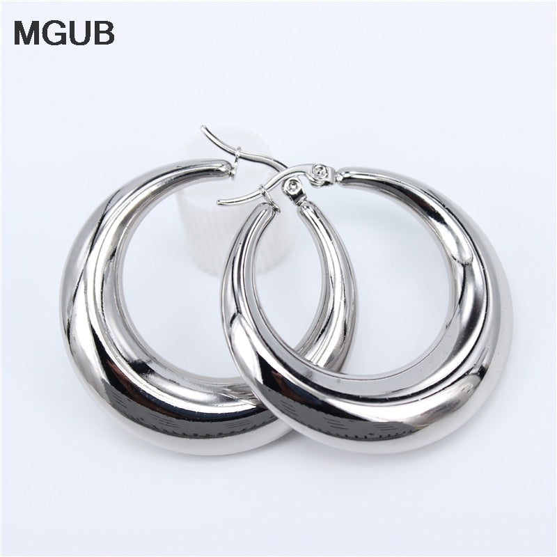 Smooth Exquisite Big Circle Hoop Earrings for Women Girl Wedding Party Stainless Steel Jewelry