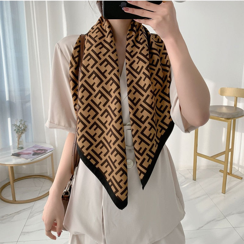 Expensive Brand 2022 New 90x90CM Luxury Lattice Geometric Silk Scarf Women&#39;s Retro F Print Fashion Square Bandana Headscarf Tie - Executive-Skincare