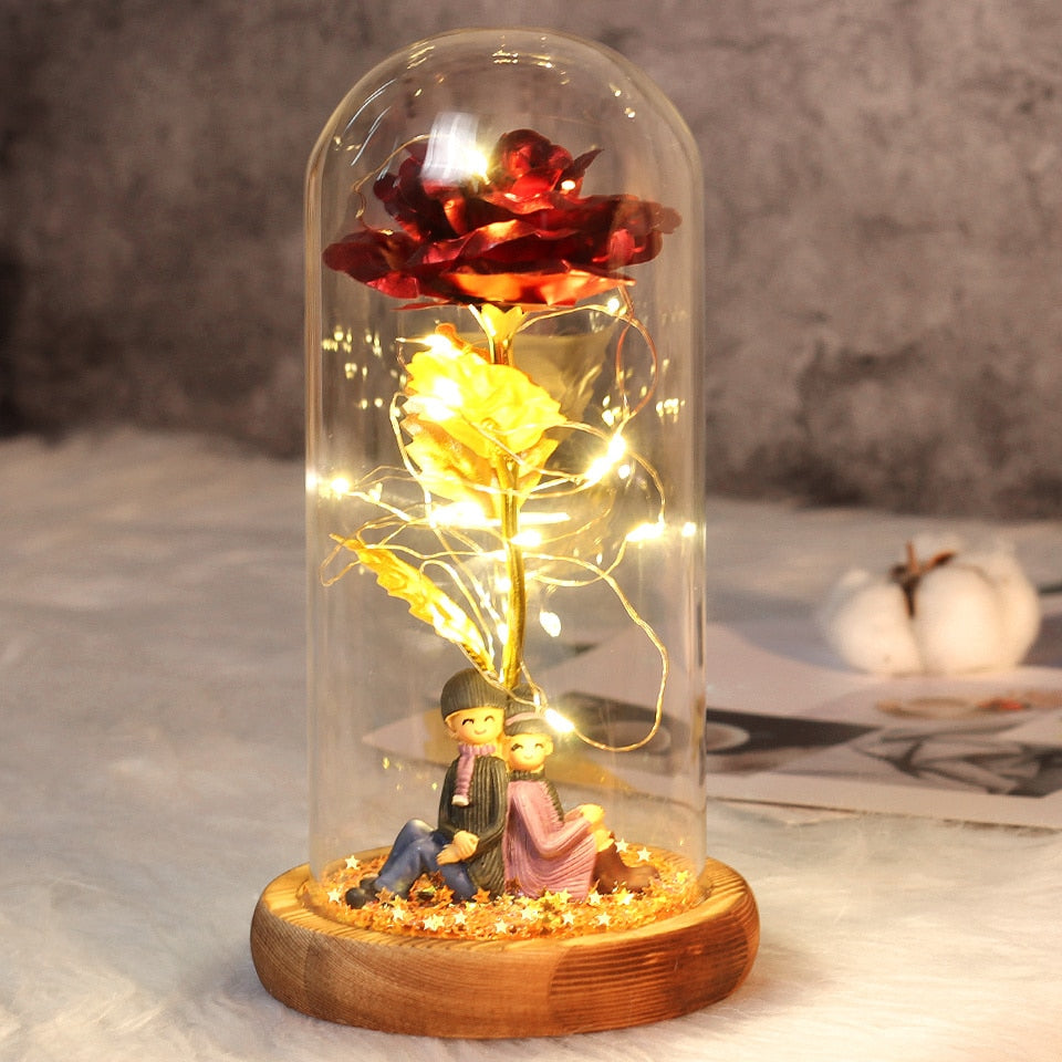 Beauty and Beast Rose Flower with Teddy Rose Bear In Glass Dome Home Wedding Decoration Birthday Valentine&#39;s Day Mother &#39;s Gift - Executive-Skincare