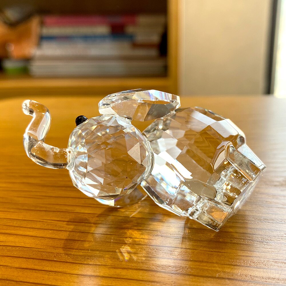 Clear Crystal Cute  Elephant Figurines Glass Animal Paperweight Ornament Statue Collectible Home Decor Christmas Birthday Gifts - Executive-Skincare