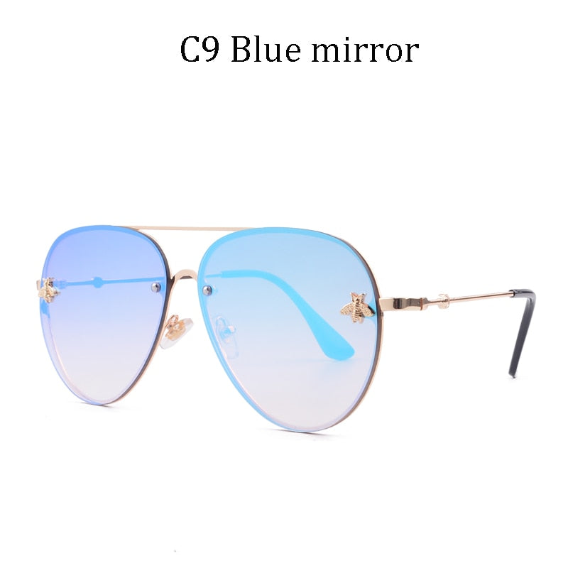 Luxury Brand Designer Female Rimless Sunglasses AViation Women Sun Glasses Gradient Shades Little bee Lens Ladies UV400 rays - Executive-Skincare