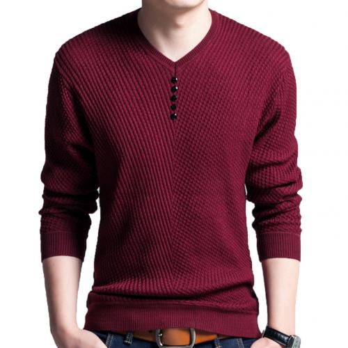 Chic Autumn Winter Sweaters Men Solid Color V Neck Long Sleeve 2021 Pullover Knitted Pull Sweater Mens Sweaters  Male Knitwear - Executive-Skincare