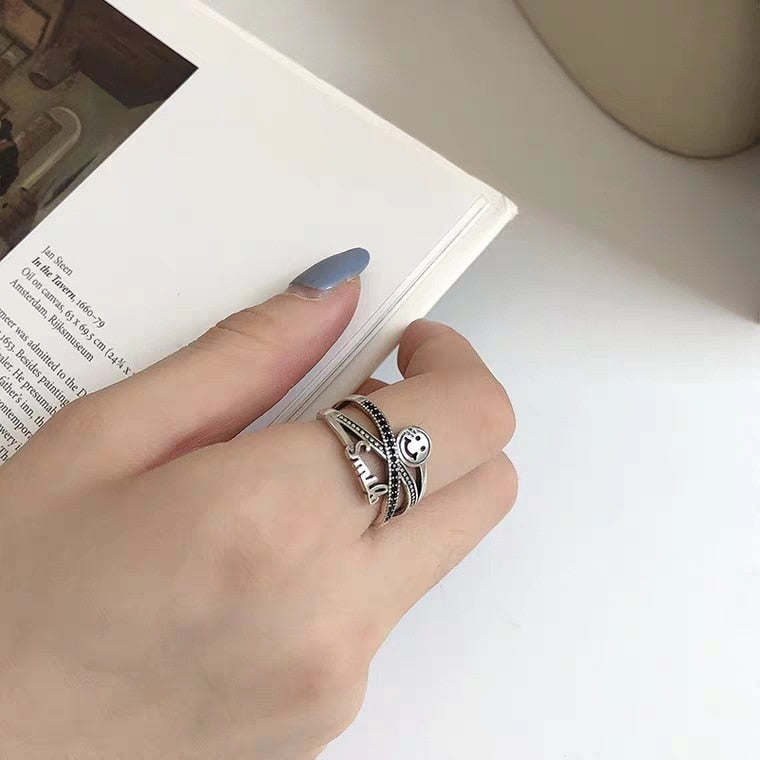 INS Retro Smile Face Ring Female Smile Ring Student Open Finger Adjustable Rings Personality Jewelry - Executive-Skincare