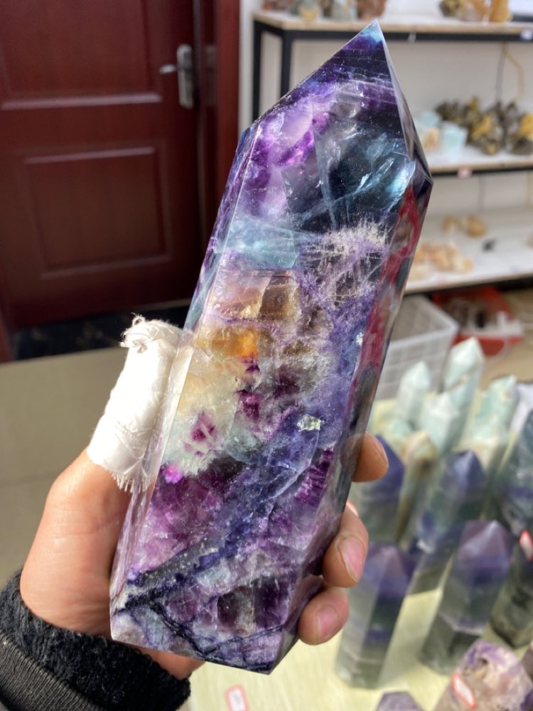 A large Natural Colored Fluorite Crystal Point Natural Crystal Wand - Executive-Skincare