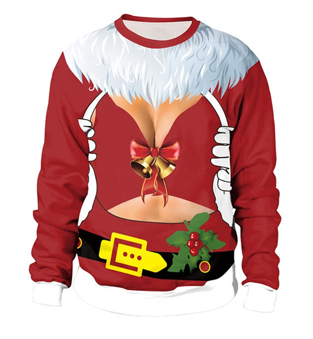 Unisex 2021 Ugly Christmas Sweater For Holidays Santa Elf Christmas Funny Fake Hair Sweater Autumn Winter Blouses Clothing - Executive-Skincare