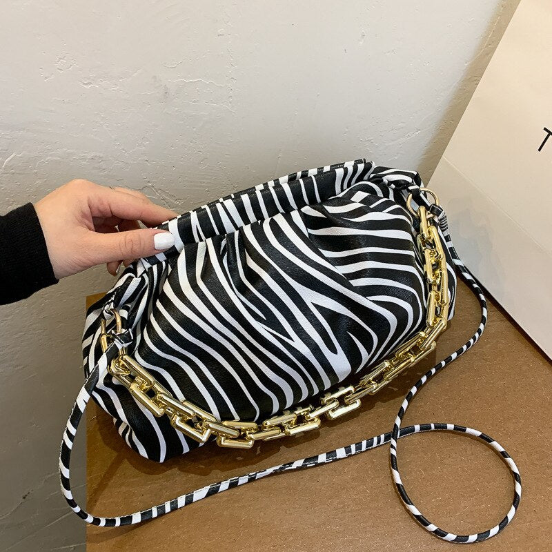 New 2021 Fashion Women Zebra Stripe Leather Handbags Chain Bag Brand Luxury Ladies Girls Crossbody Bags Shoulder Messenger Bag - Executive-Skincare