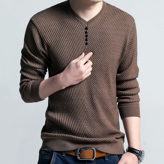 Chic Autumn Winter Sweaters Men Solid Color V Neck Long Sleeve 2021 Pullover Knitted Pull Sweater Mens Sweaters  Male Knitwear - Executive-Skincare