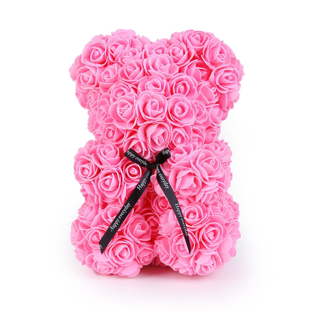 Mixed colour 25cm Rose Bear  Valentine&#39;s Day Gifts Wedding Decoration Romantic Handmade Rose Flower Teddy Bear - Executive-Skincare