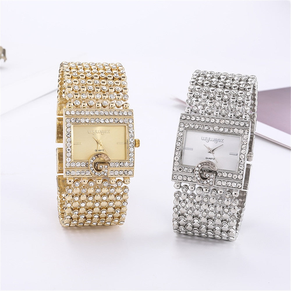 Simple Square Gold Watches Women Fashion Casual Alloy bracelet Ladies Wristwatches 2021 G Diamond Scale Dial Female Quartz Clock - Executive-Skincare