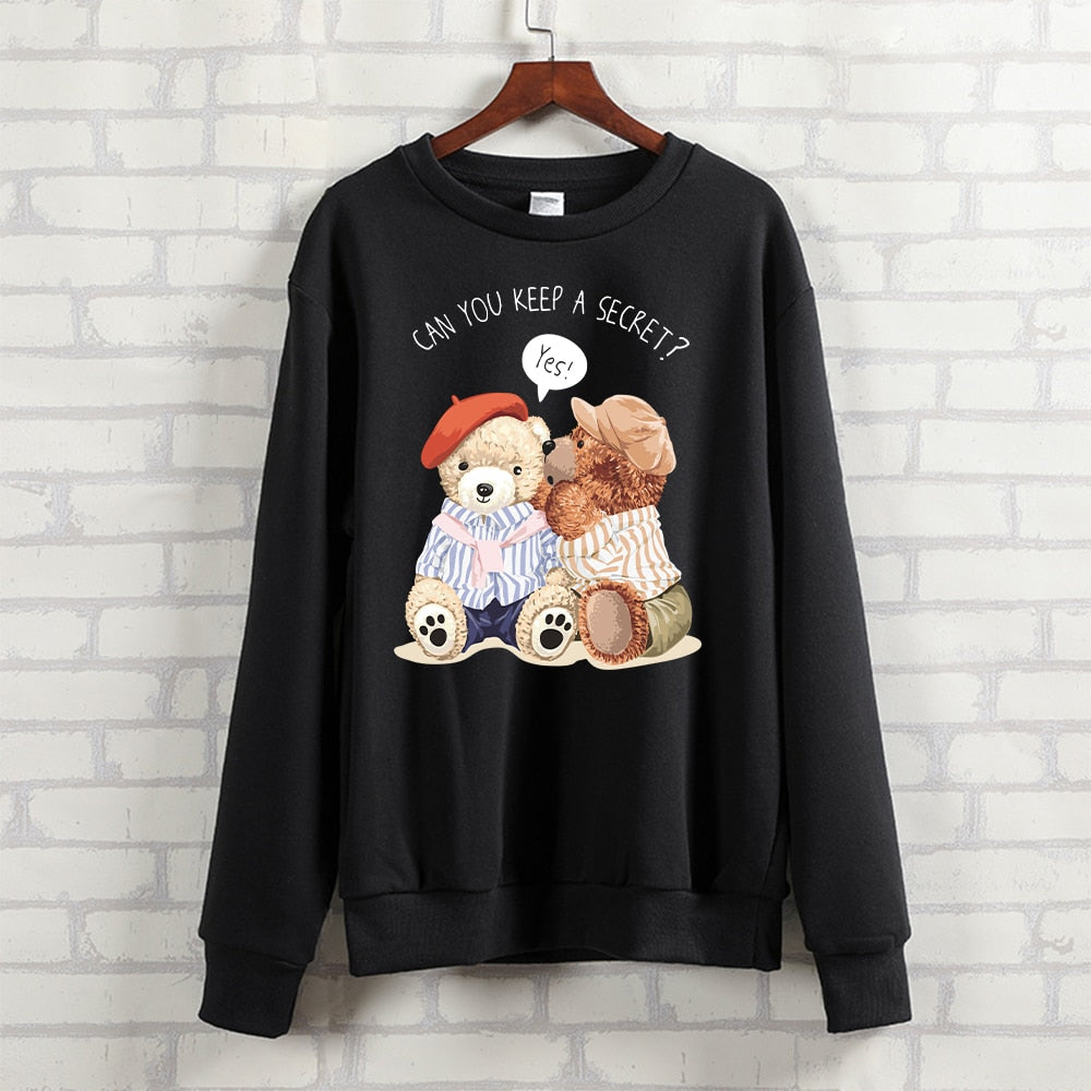 BLINGPAW Harajuku Autumn Winter Clothes Teddy Bear Unisex Heavy Blend Crewneck Sweatshirt Can You Keep A Secret Letter Printed - Executive-Skincare