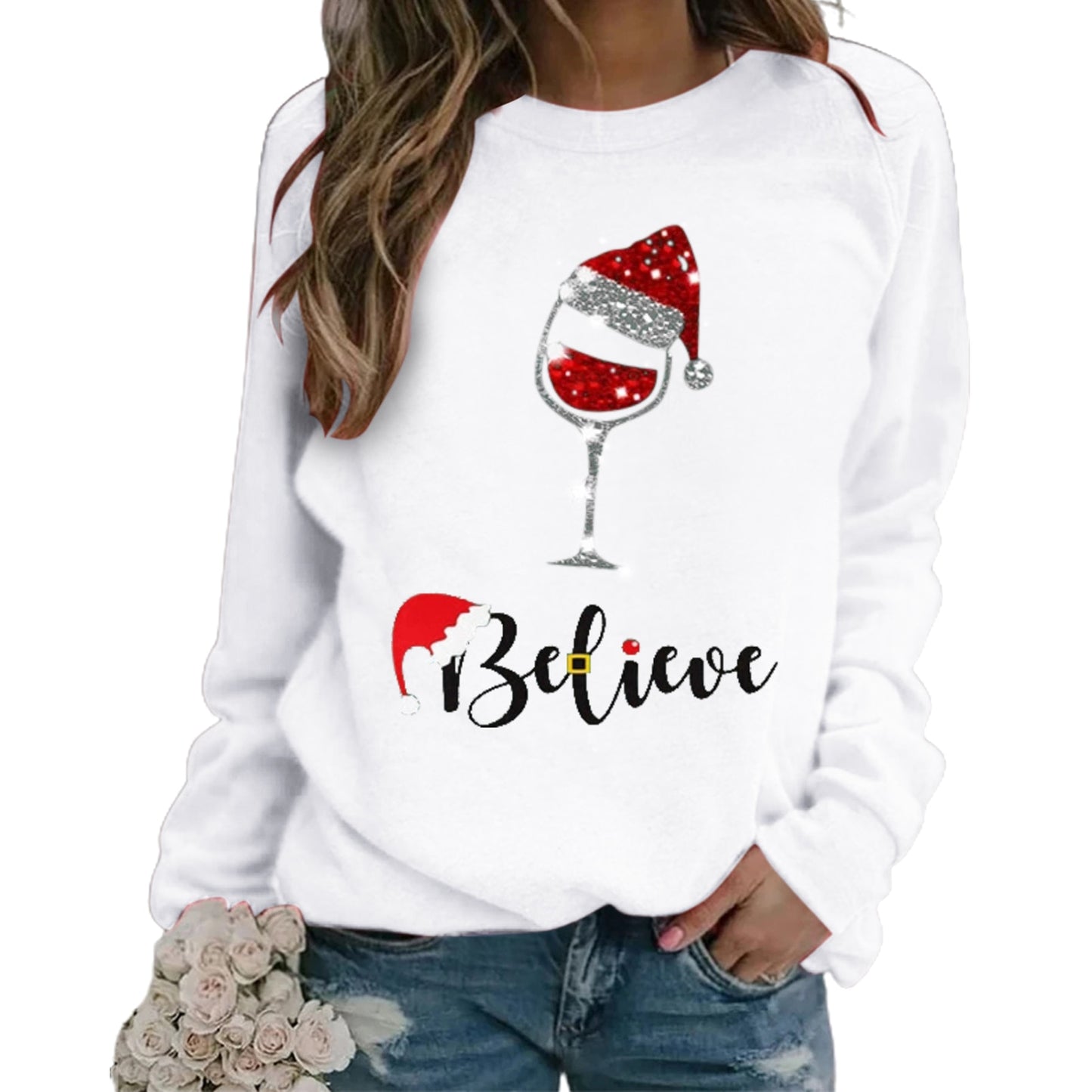 HOT SALES！！！New Arrival Fashion Women Christmas Print O-Neck Long Sleeve Pullover Top Loose Sweatshirt - Executive-Skincare