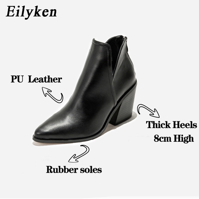 EilyKen Women Early Winter Ankle Boots Leopard Female Zipper Casual Black Cowboy Square Heel Booties Shoes Zapatos De Mujer - Executive-Skincare