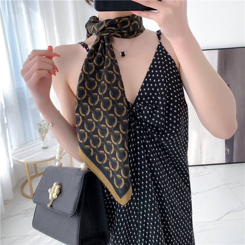 Expensive Brand 2022 New 90x90CM Luxury Lattice Geometric Silk Scarf Women&#39;s Retro F Print Fashion Square Bandana Headscarf Tie - Executive-Skincare