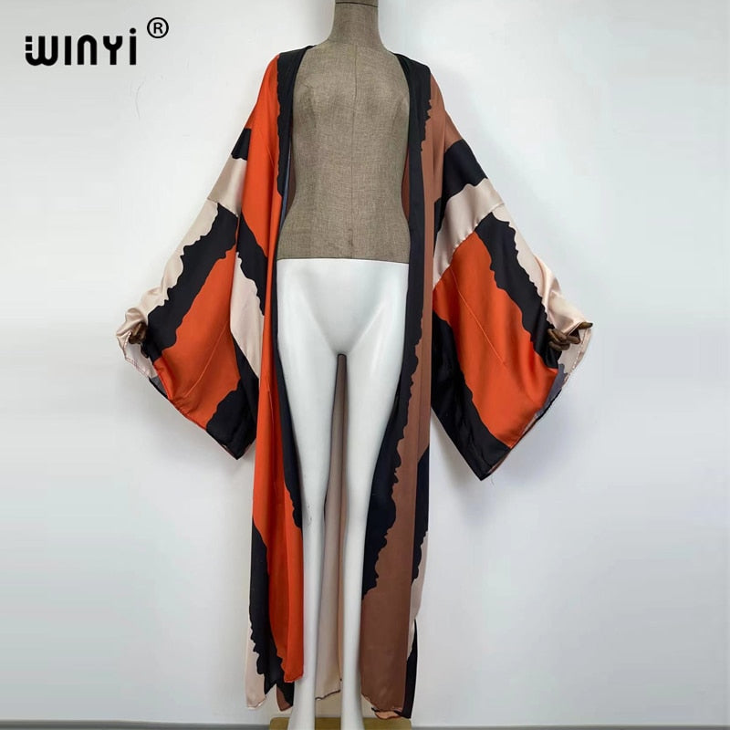 European 2022 WINYI Women Cardigan Loose Long Dress Cocktail Party Boho Maxi beach Holiday Batwing Sleeve kimono Robe dress - Executive-Skincare