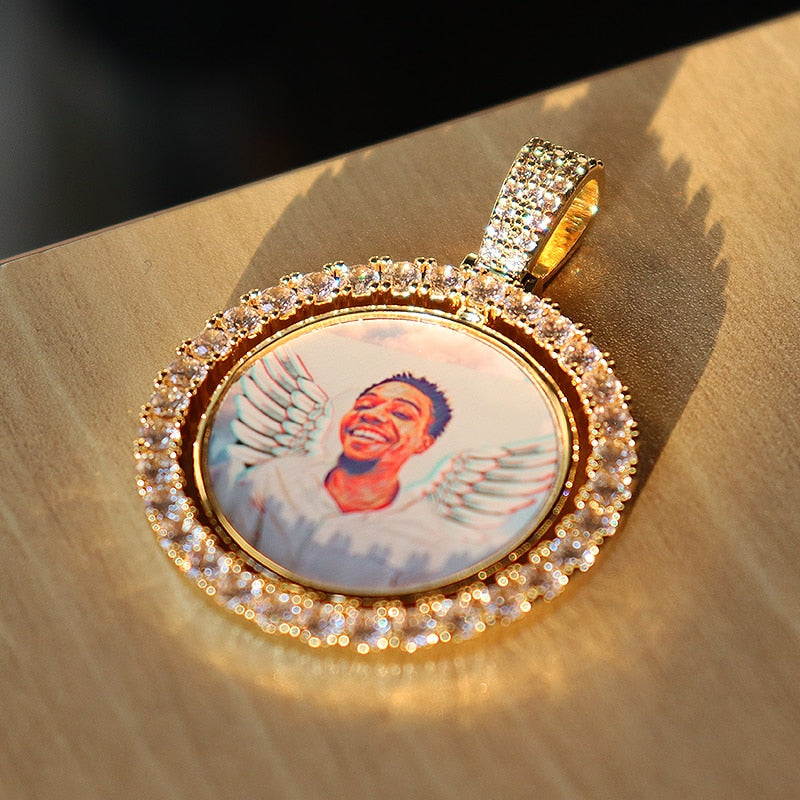 D&amp;Z Custom Made Photo Rotating double-sided Medallions Pendant Micro Paved CZ Round Pendant Collier For Men Women Accessories - Executive-Skincare